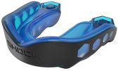 Blauw en zwart Shock Doctor Gel Max bitje met een strak ontwerp en hexagonale details.