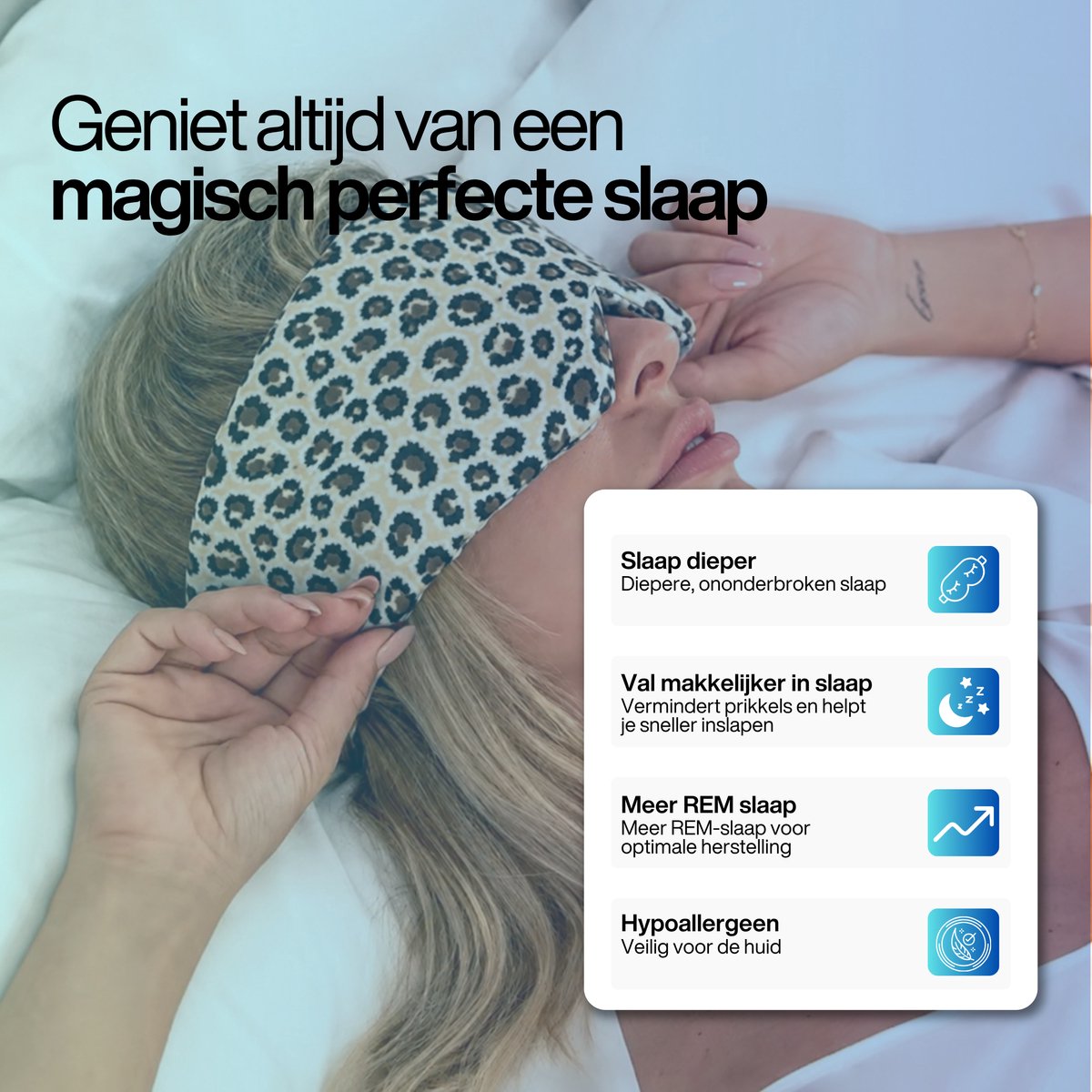 Premium Zijden Slaapmasker - 100% Verduisterend - 23 momme Moerbei Zijde - Silk Sleep Mask - Oogmasker - Anti Rimpel - Panterprint — afbeelding 4