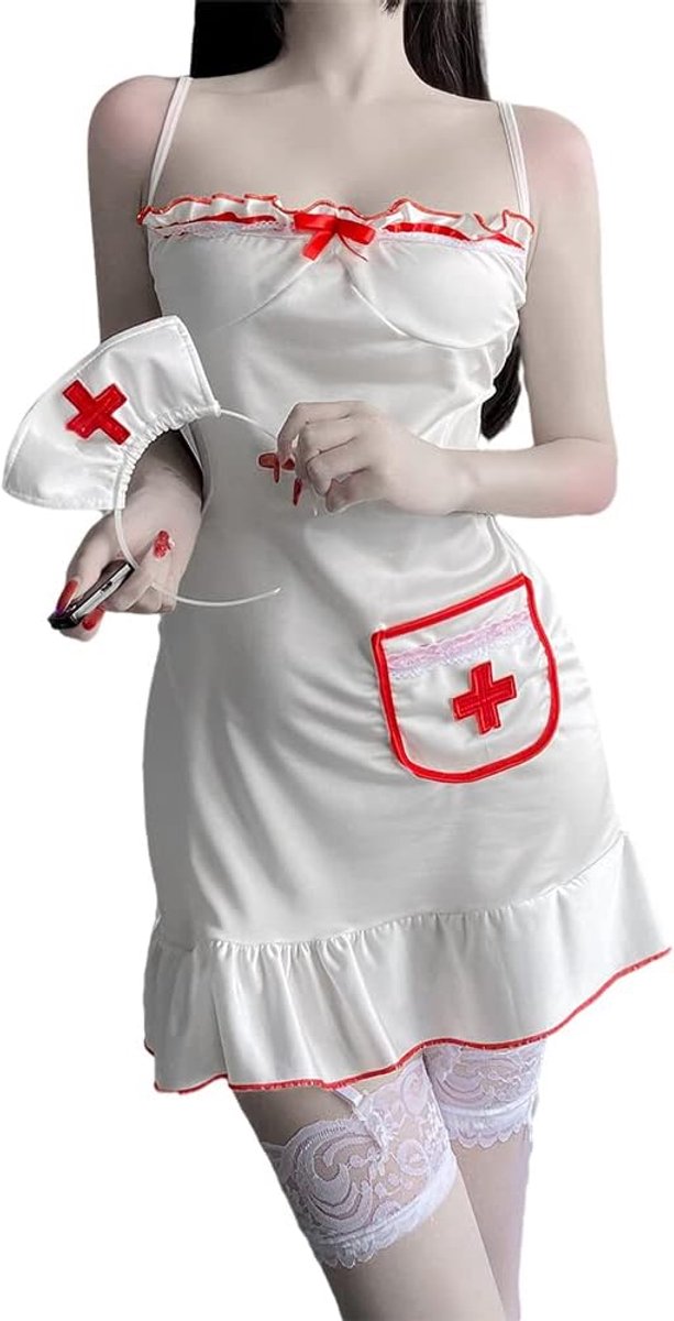 Sexy ondeugende verpleegster arts lingerie cosplay jurk volwassen kant verpleegster vrouwen jurk, Rood, one size