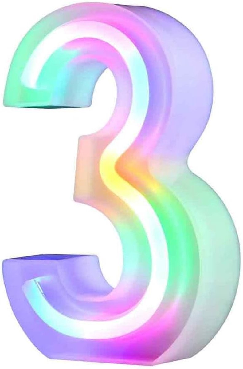 Verlichte led-verlichting, neonletters voor muur voor verjaardagsfeestje, Kerstmis, bruiloftsdecoratie, kleurrijke cijfers (3)
