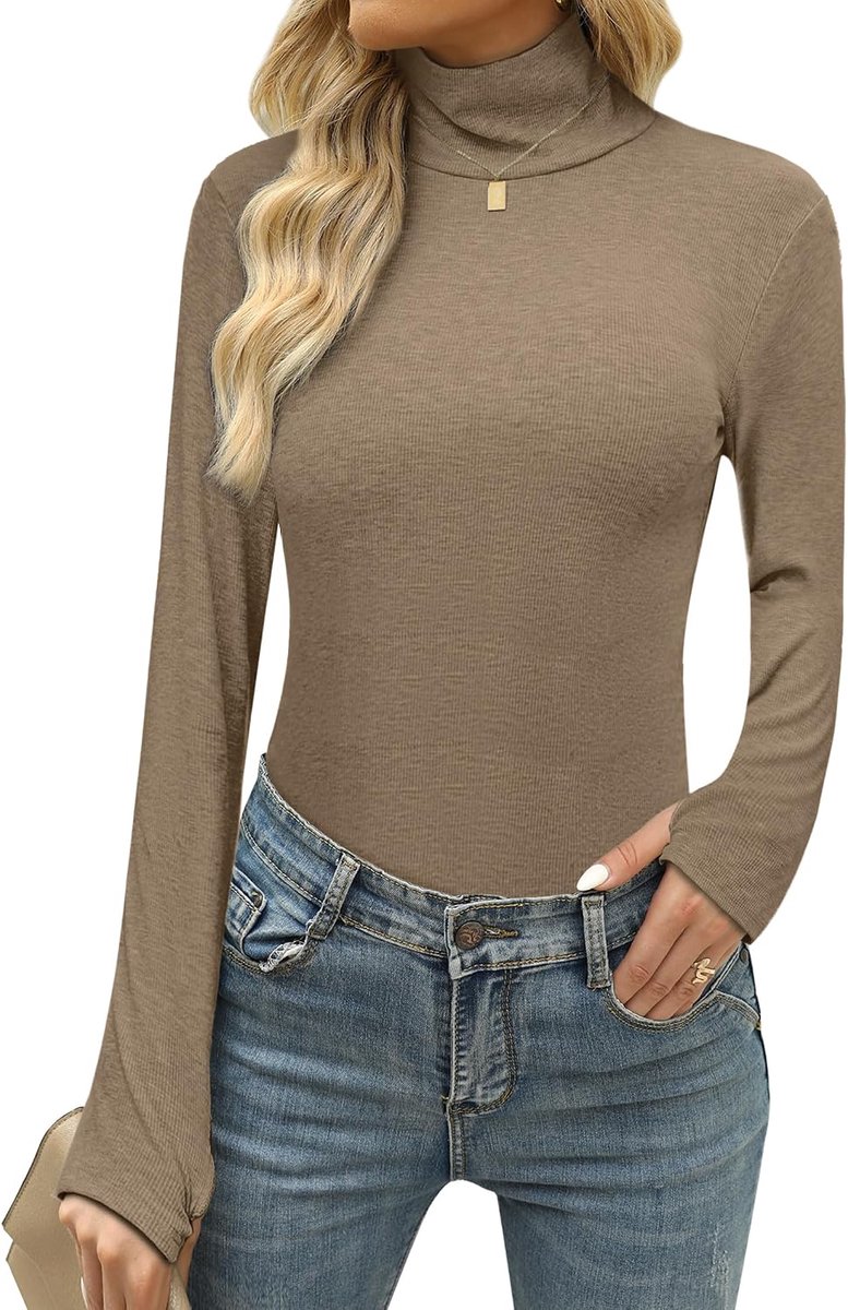 Thermisch ondergoed voor dames met hoge kraag, coltrui, katoen, lange mouwen, licht ondergoed, thermisch shirt voor dames, ademend, winter, basic top met duimgaten, S-XXL