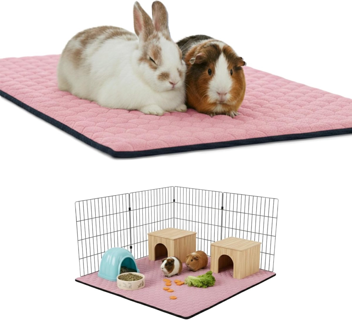 Kooibekleding voor cavia's en konijnen | 60 x 50 cm - Roze - Absorberend en waterdicht - Wasbaar - Geschikt voor kooien, speelboxen en C&C