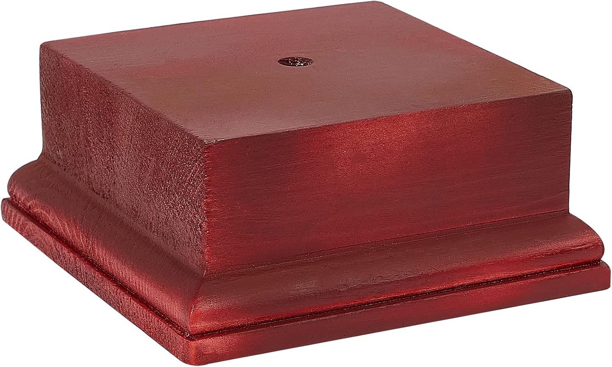 Vierkante Houten Display Sokkel, Trofee Basis 4,5 x 4,5 x 1,96 inch, Decoratieve Basis voor Woondecoratie, Donkerrood