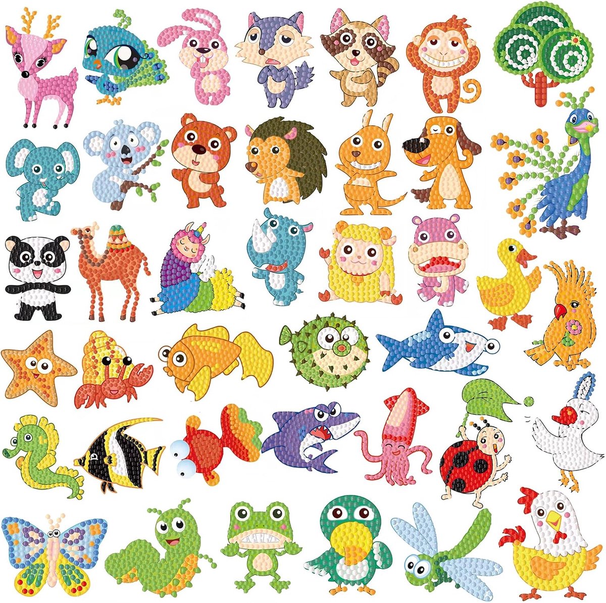 Painting Stickers, CAYUDEN 40 Stuks 5D Diamond Painting Afbeeldingen Diamant Schilderij Kinderen Meisjes Dieren Diamant Schilderij Stickers voor Cadeautje Kinderverjaardag Gastgeschenk