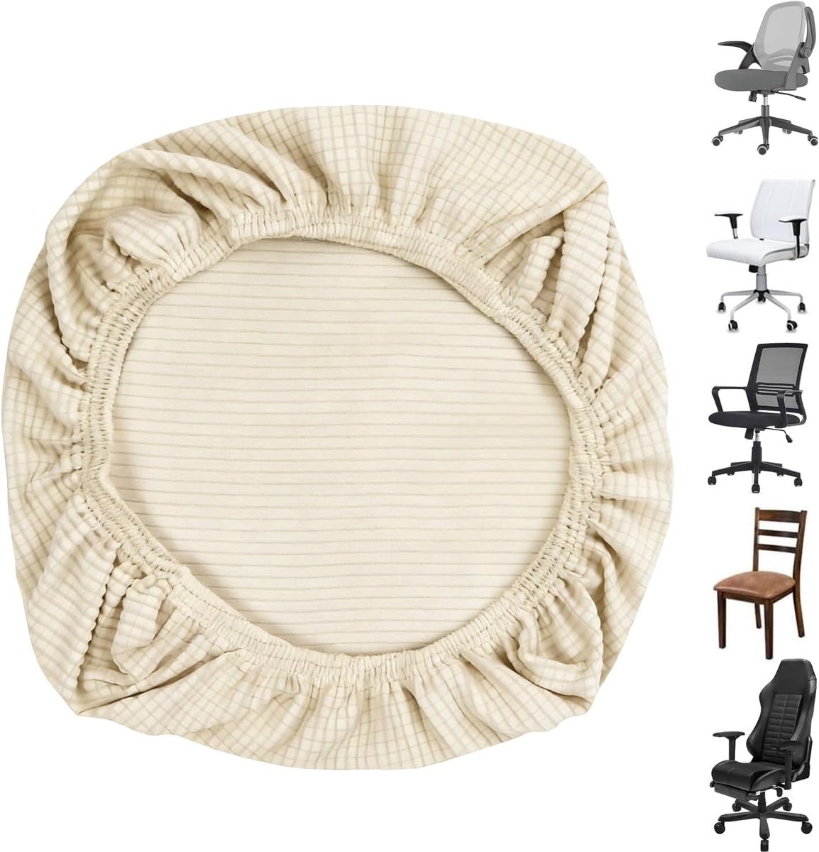 Bureaustoelhoes, 38-48 cm, universeel, elastisch, computerstoelhoes, wasbaar, voor bureaustoelen (beige)