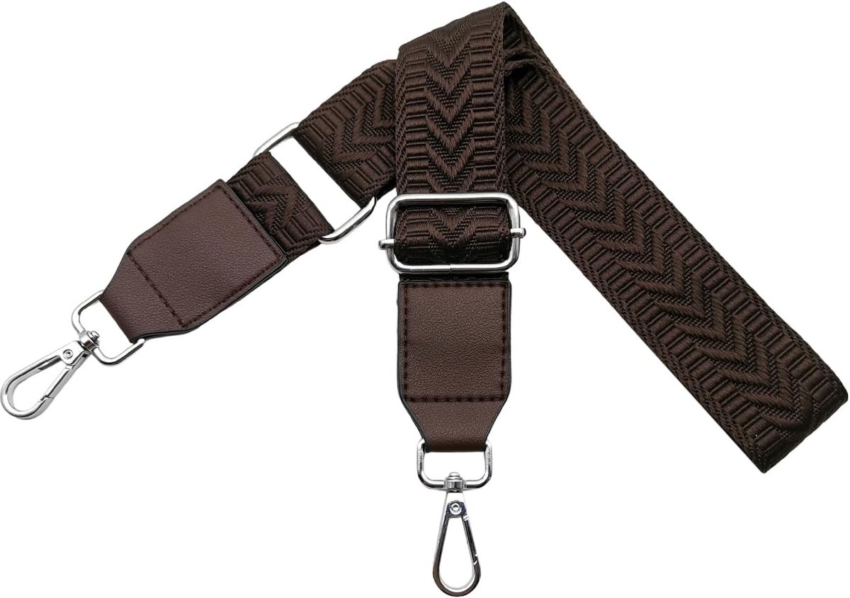 Schouderriem voor dameshandtas, verstelbaar, vervangende riem met leer, breedte 3,8 cm, met zilver, karabijnhaak voor handtassen, crossbody riemtas, accessoires, koffie, U2-18