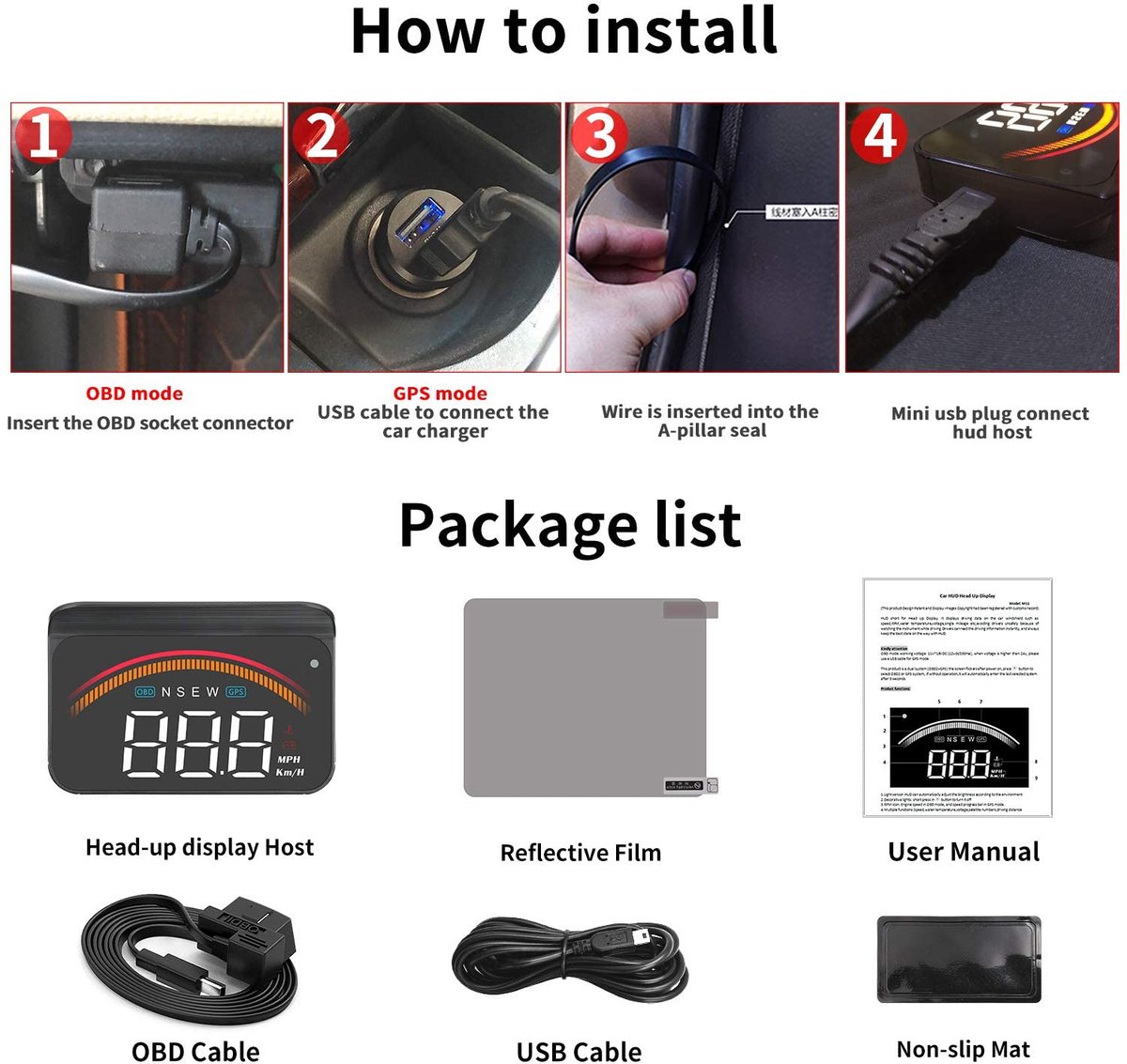 Display Auto iKiKin HUD Display GPS OBD dual Interface Universele Digitale Snelheidsmeter Km/h/MPH Voorruit Projector voor Alle Voertuigen
