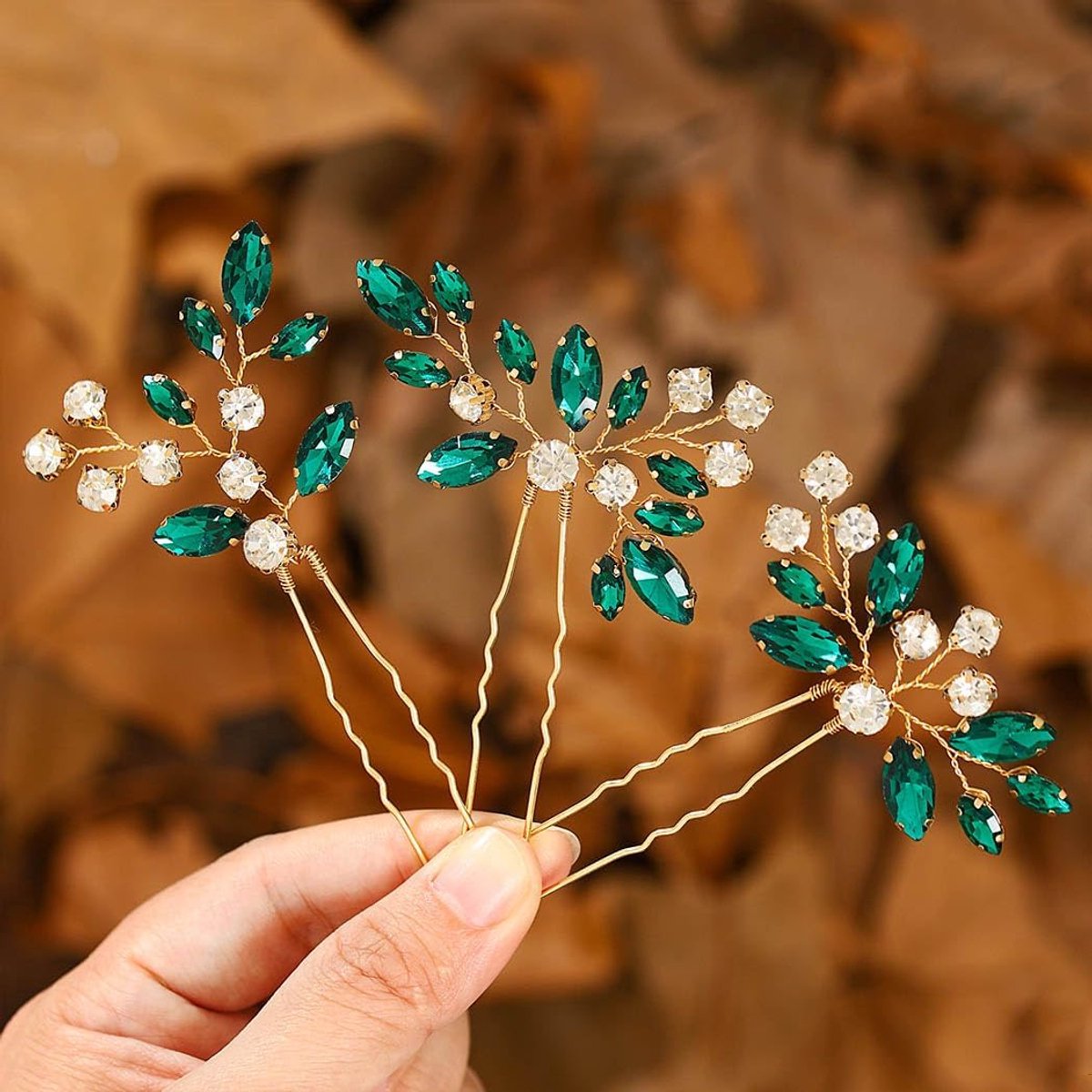 Groene haaraccessoires voor bruiloft, kristal, bruid, haarspelden, bruid, bruidsmeisjes, hoofdtooi voor dames (3 stuks)