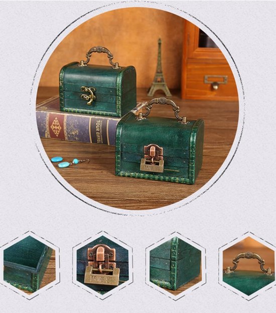 Schatkist, vintage houten schatkist, vintage look, kleine piratenschatkist, houten schatkisten, schatkisten van hout, opbergdoos met handvat, geschikt voor bewaren en decoreren, bruin C — afbeelding 4