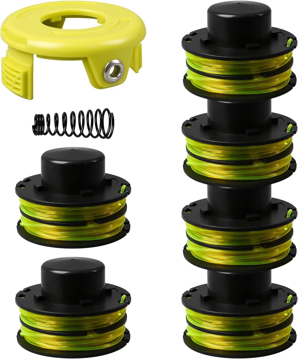 Vervanging Trimmer Spoel Lijn voor Ryobi RLT3525S, Dubbele Autofeed Spoel voor Ryobi RAC118 RLT3525S 1.2mm dia 8.4m lang (6 spoel +1 dop+1 veer)