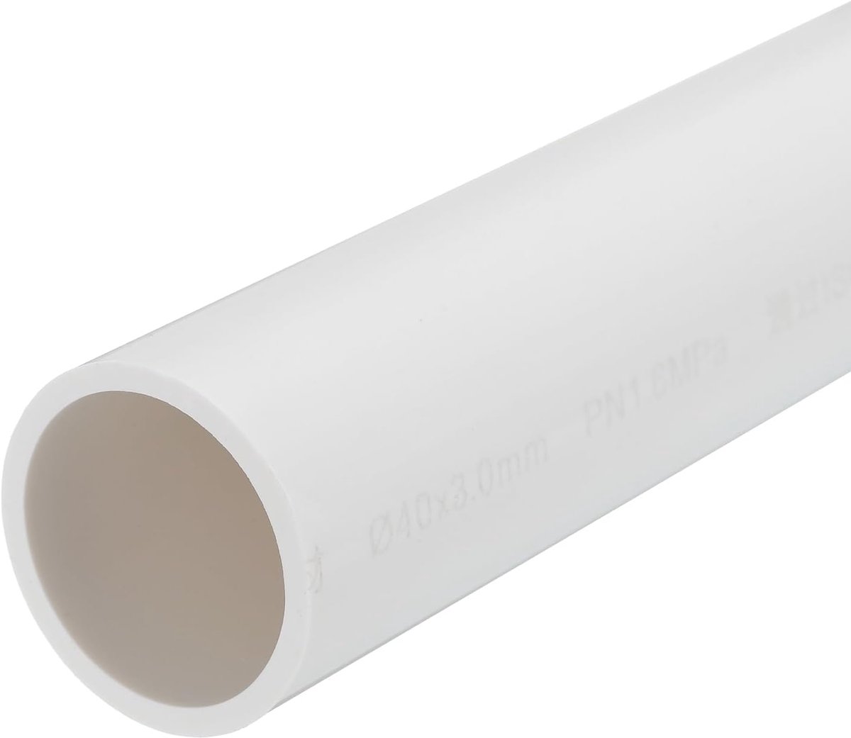 Ronde buis van hard pvc, 34 mm, binnendiameter 40 mm, buitendiameter 350 mm, wit, hoge slagvastheid, voor waterslang, handwerk
