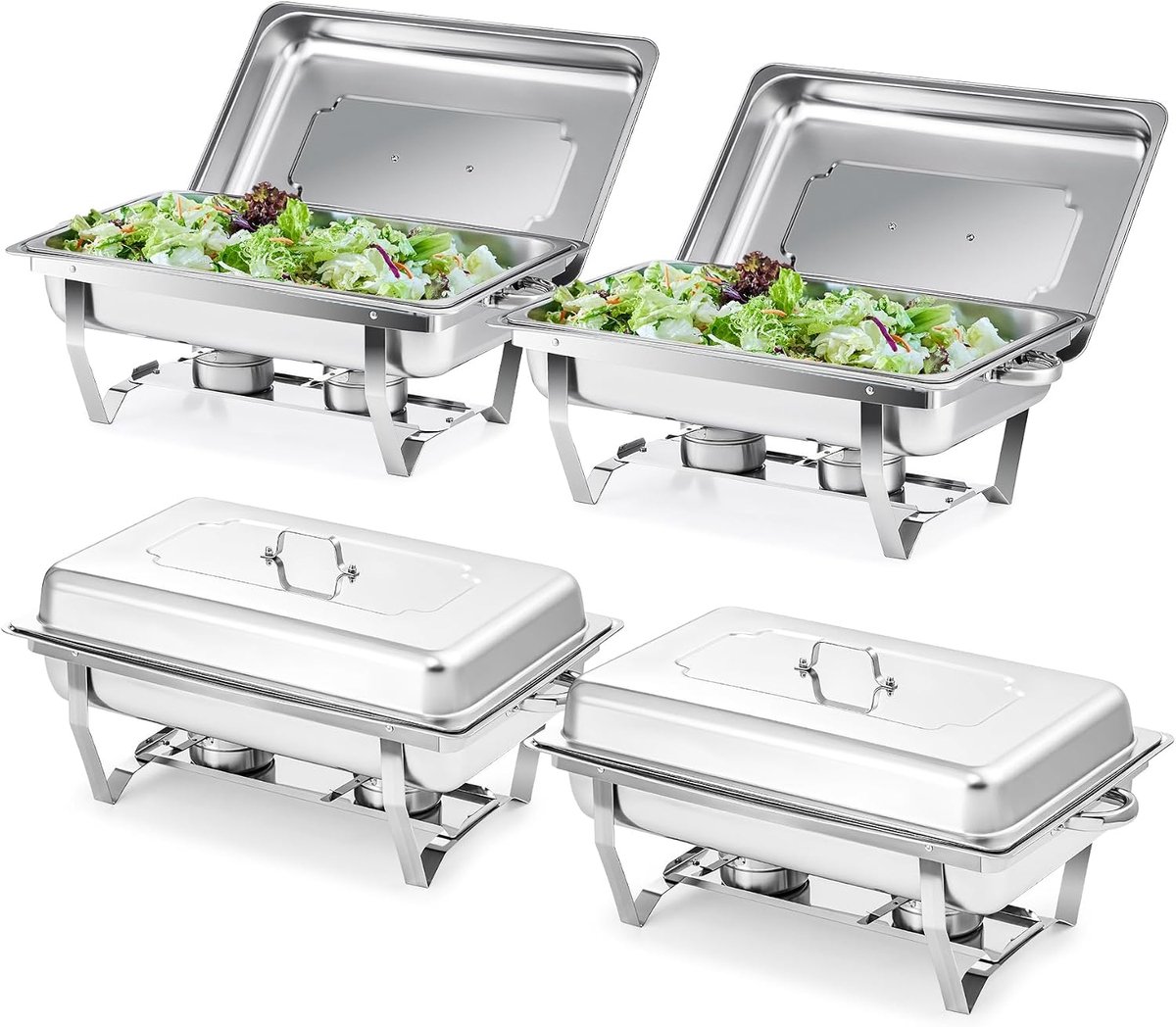 Chafing Dish, 9L, 4 stuks roestvrijstalen warmhouders, warmhouders, roestvrij staal buffetset voor catering, buffet en feest (zilver)