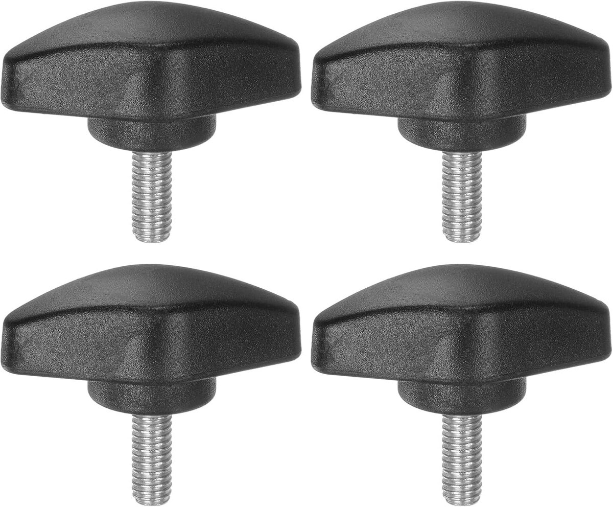 4 stuks T-vleugel knoppen duimschroeven M5 x 12 mm standaard mannelijke schroefdraad kunststof T-knoppen handklemknoppen handvat duimschroef, zwart