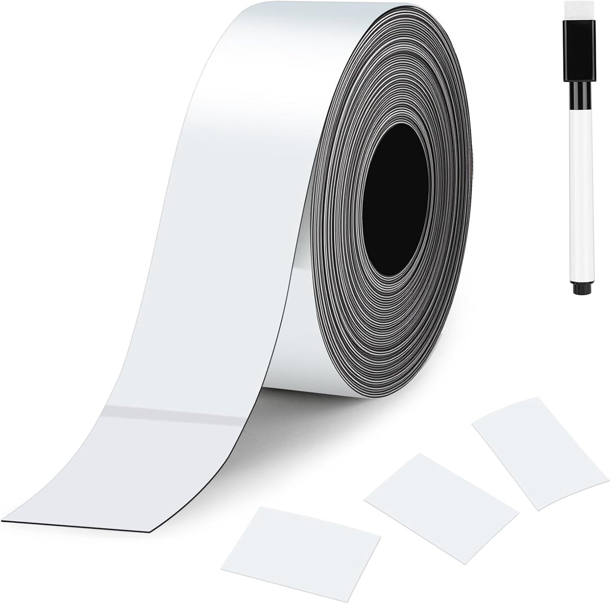 Magnetische labelstrips, beschrijfbaar en uitwisbaar, wit, etiketten op rol, herbruikbaar, magneetstrips, 2,5 cm x 8 m, voor keuken en kantoor, doe-het-zelf, knutselen, aanpasbaar