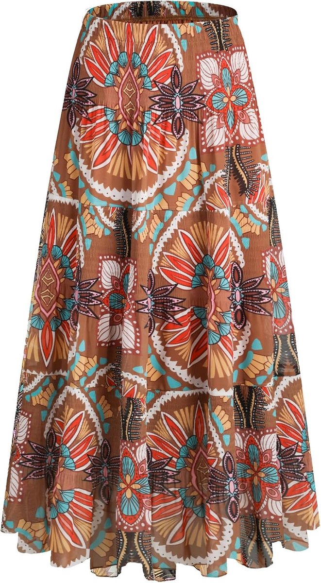 Damesrok, elastische hoge taille, maxi chiffonrok met voering, zomers, vintage stijl, lange elegante A-lijn strandrok