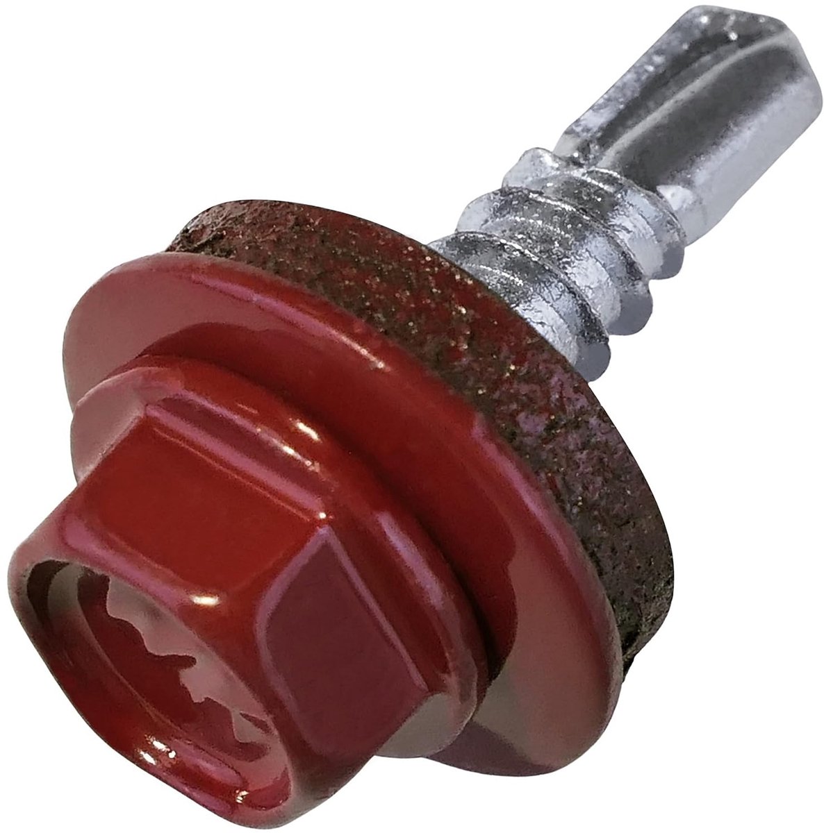 Zelfborende schroef Ø 4,8 x 19 mm + EPDM afdichtring - gelakt in rood bruin RAL 3011 - kopafdruk 8mm zeskant - van staal