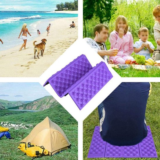 Schuimstofmat, opvouwbare campingmat, schuimkussen, draagbaar, waterdicht, zitkussen voor camping, sportevenementen, wandelen, tuin (paars + staart) — afbeelding 2