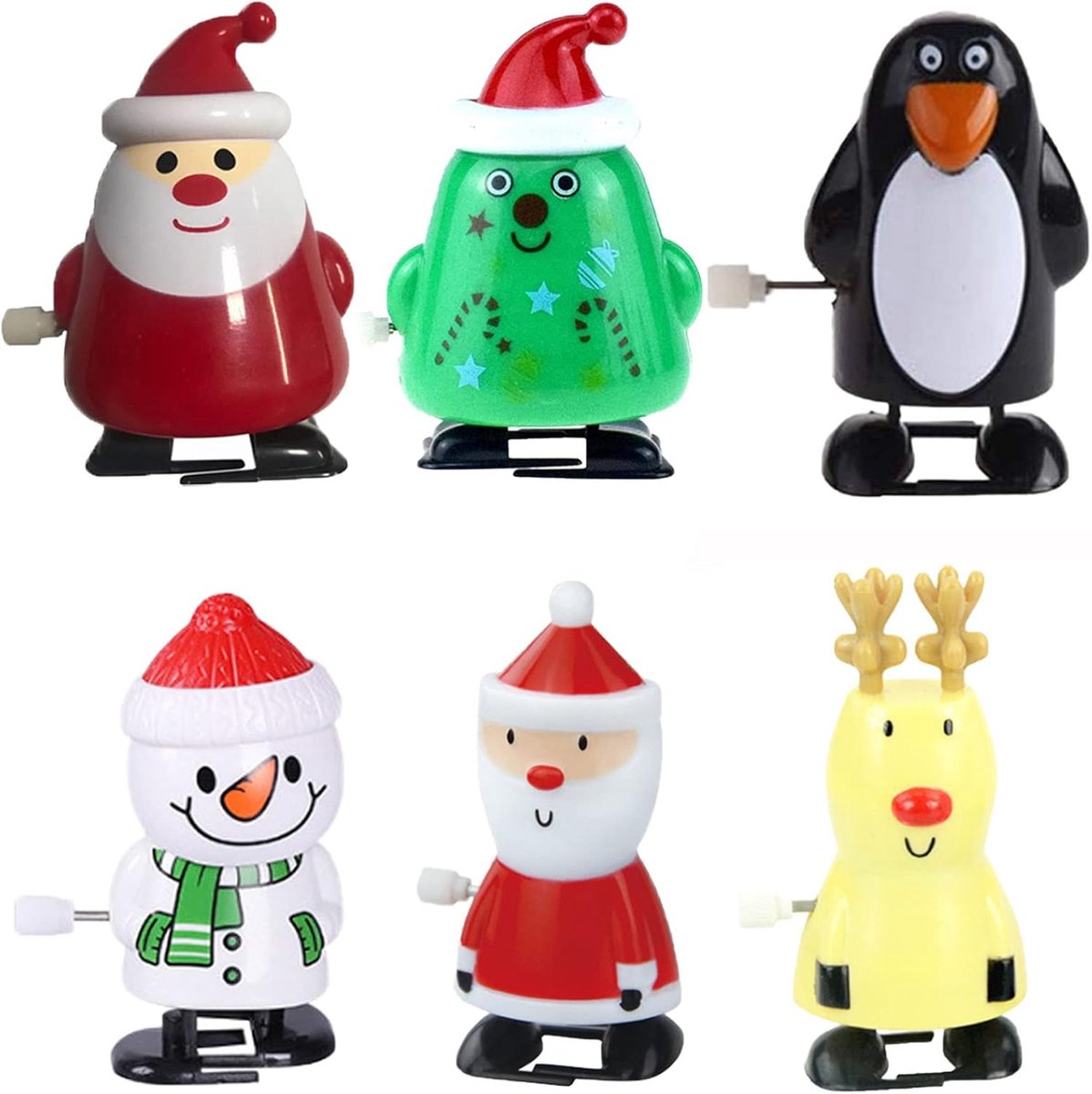6 stuks opwindspeelgoed, wind-up pinguïn rendier, kerstboom, sneeuwpop, kerstmanfiguur, uurwerk, speelgoed, verschillende uurwerk-speelgoed voor de gunstige goody bag vulpen