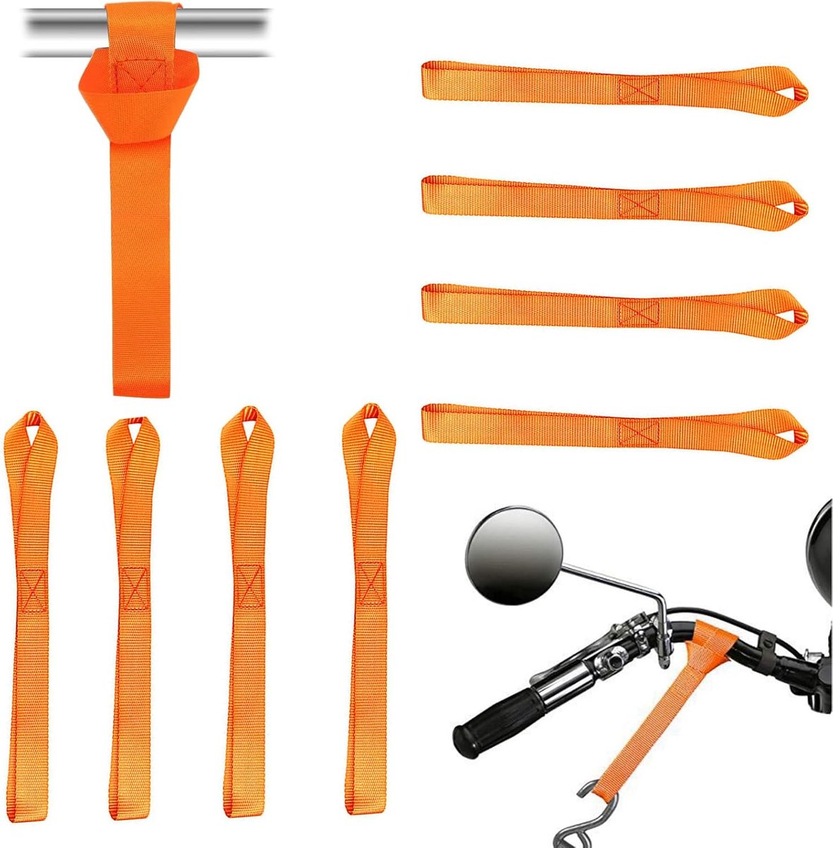 8 stuks bevestigingsriemen motorfiets riem PP riemen, bootaccessoires, ladingbeveiliging, geschikt voor motorfietsen, quads mountainbikes, stoelen, wielen, kajak, boten, grasmaaiers, 2,5 x