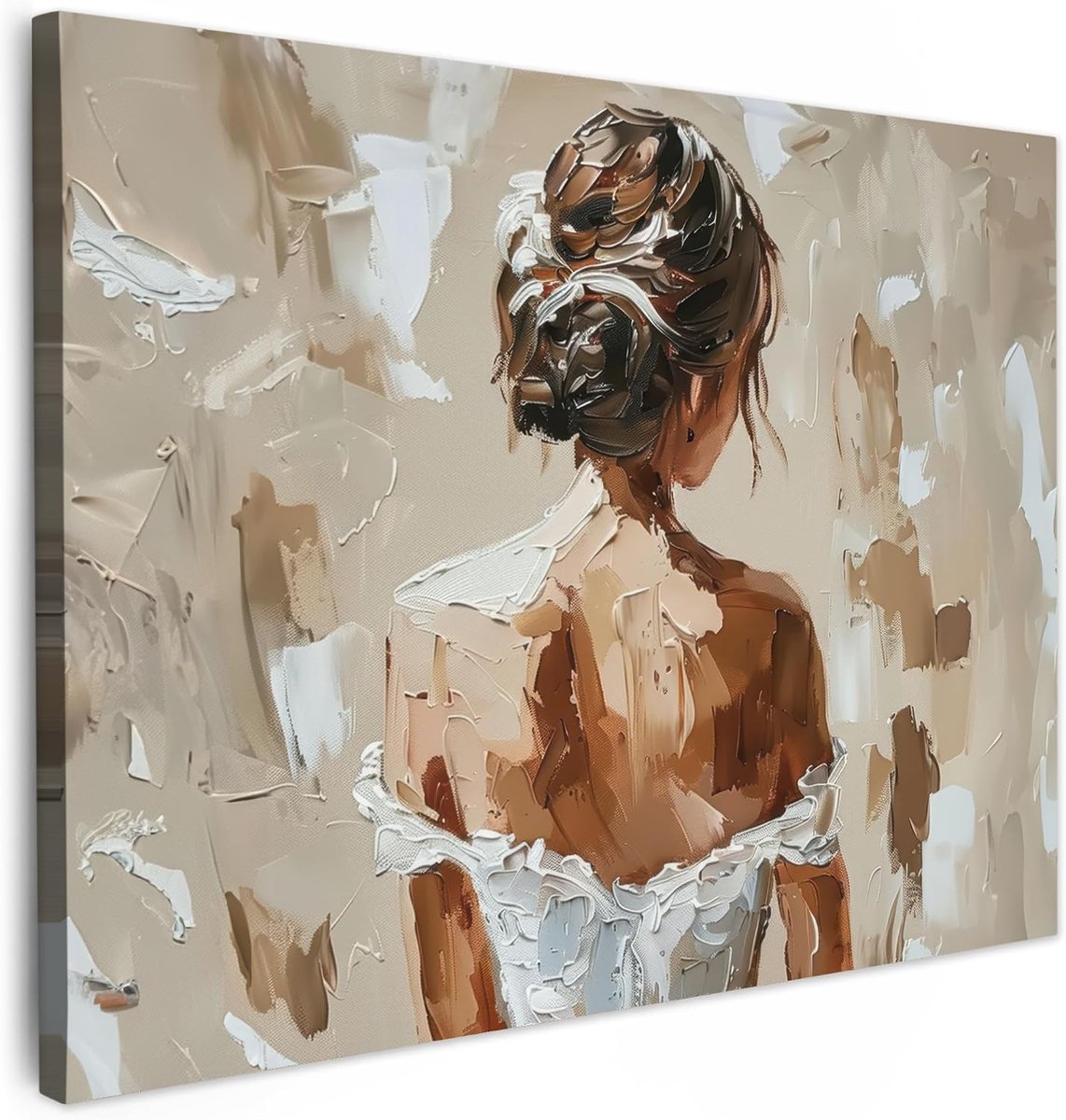 Canvas Schilderij 80x60 cm Kamer Muur Schilderijen Decoratie Woonkamer Slaapkamer Room Decor Wall Decoration Art Painting Vrouw - Verf - Abstract - Beige - Modern