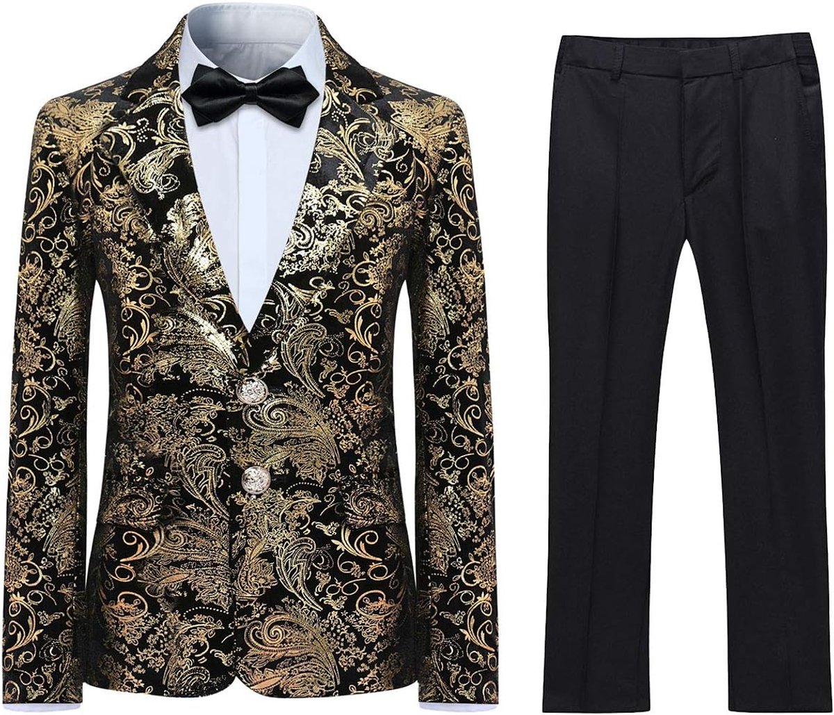 2-delig, klassiek, goudkleurig, bloemenpatroon, jacquard, slim fit, bruiloft, bal, tutu, jas en broek, 6 kleuren
