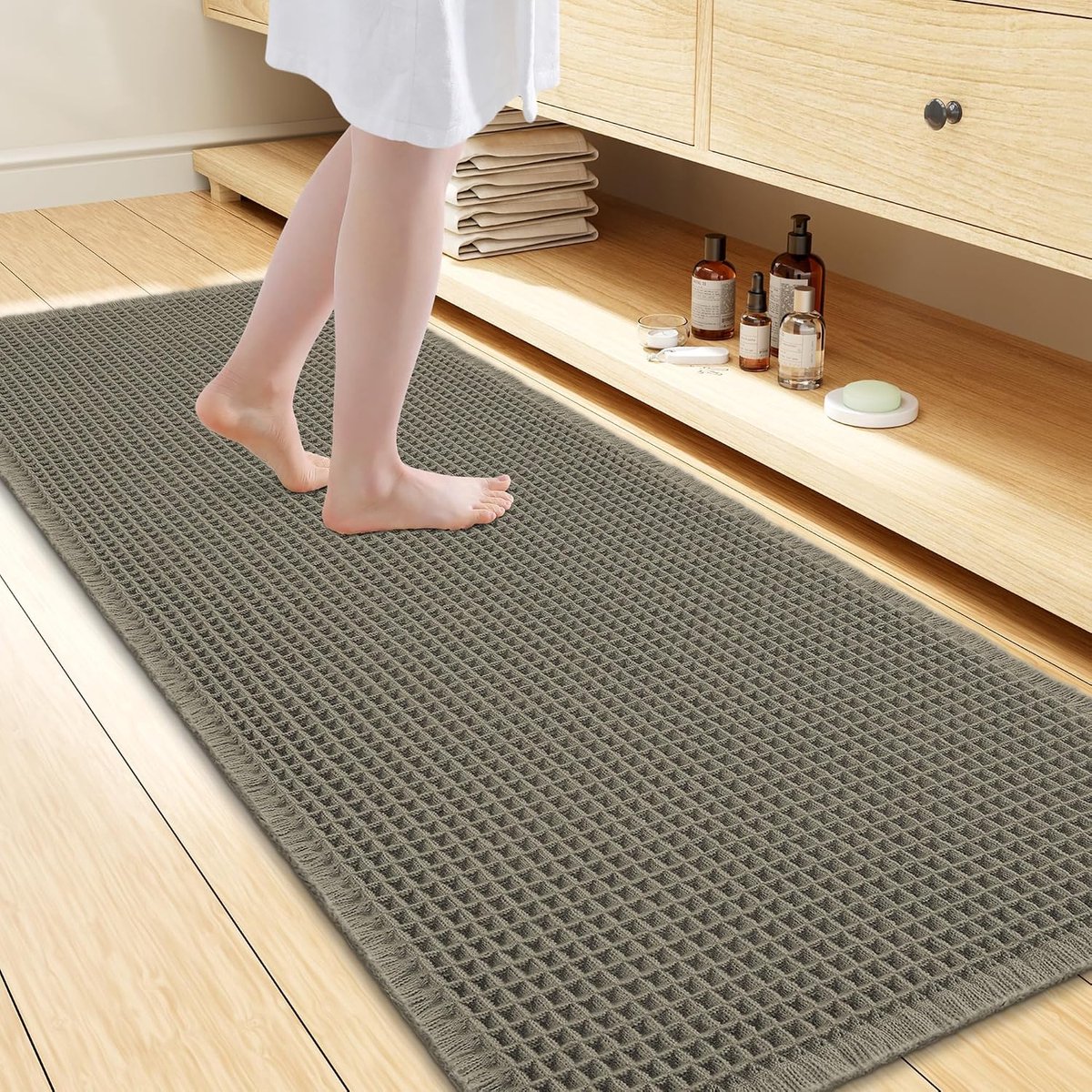 Wafelbadmat antislip badkamertapijt - groen 60 x 150 cm - Extreem absorberend en sneldrogend badmat - zacht en comfortabel badmat - machinewasbaar en onderhoudsvriendelijk