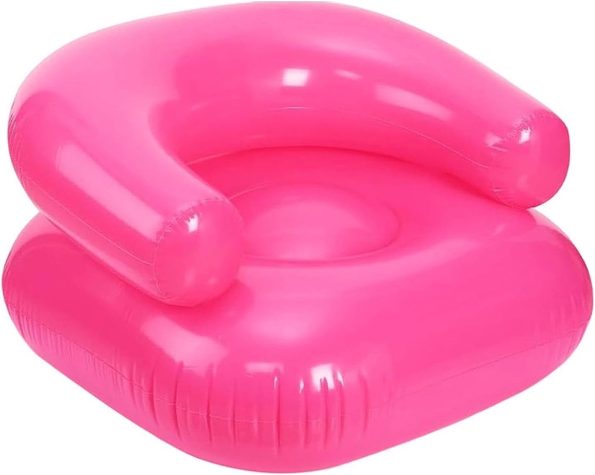 Roze opblaasbare fauteuil van PVC, opblaasbare stoel met rugsteun, compact opblaaszetel voor thuis, tuin, camping en feesten