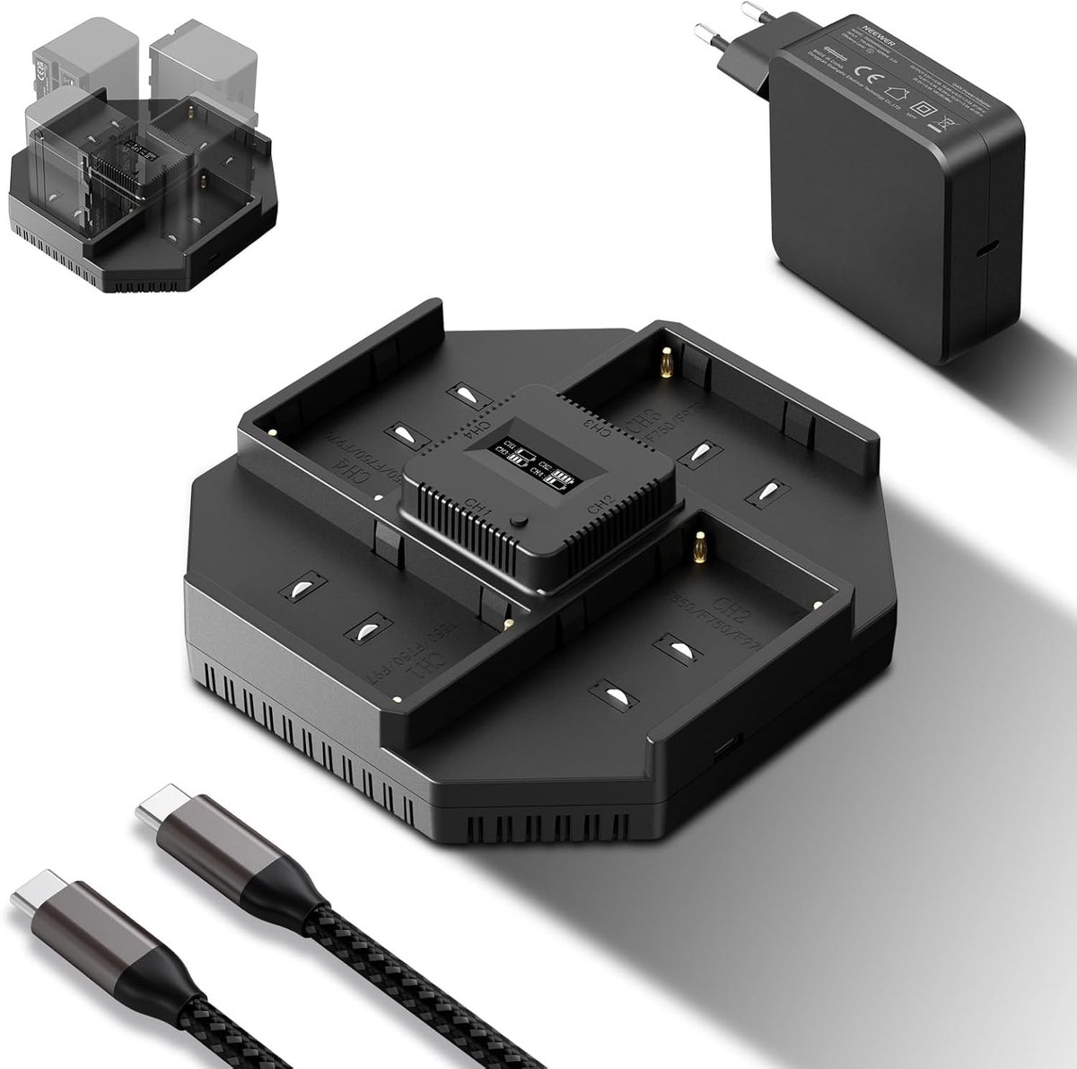SolidKeus - 4-Kanaals Snelle Batterijlader voor NP-F Batterijen