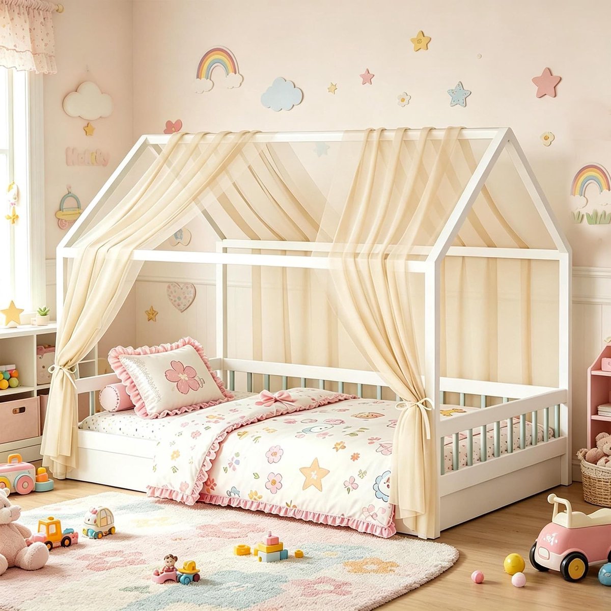 SolidKeus - Bedgordijn voor Kinderbed, Organisch Katoen, 150 x 350 cm