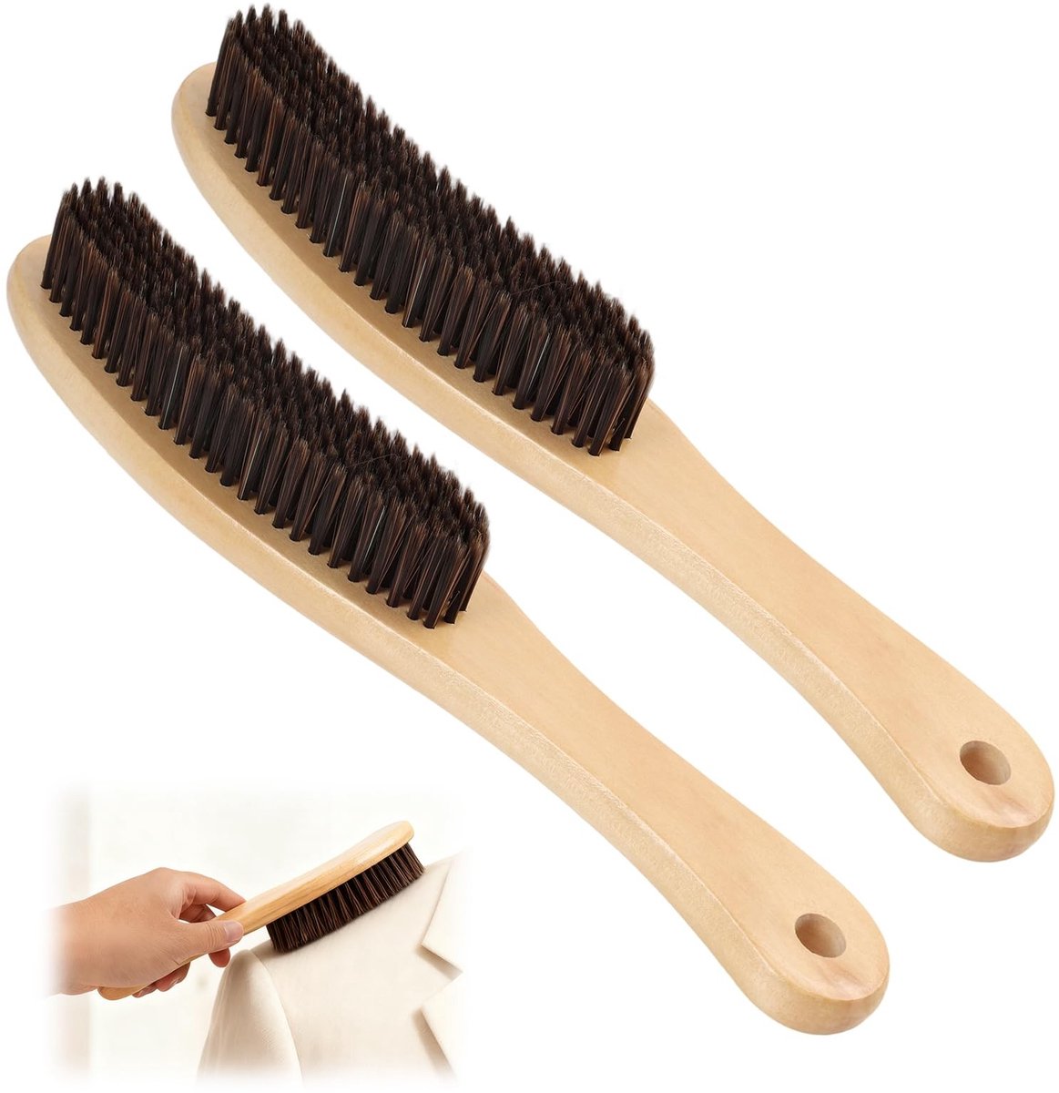 SolidKeus - Set van 2 Houten Kledingborstels met Wilde Zwijngaren