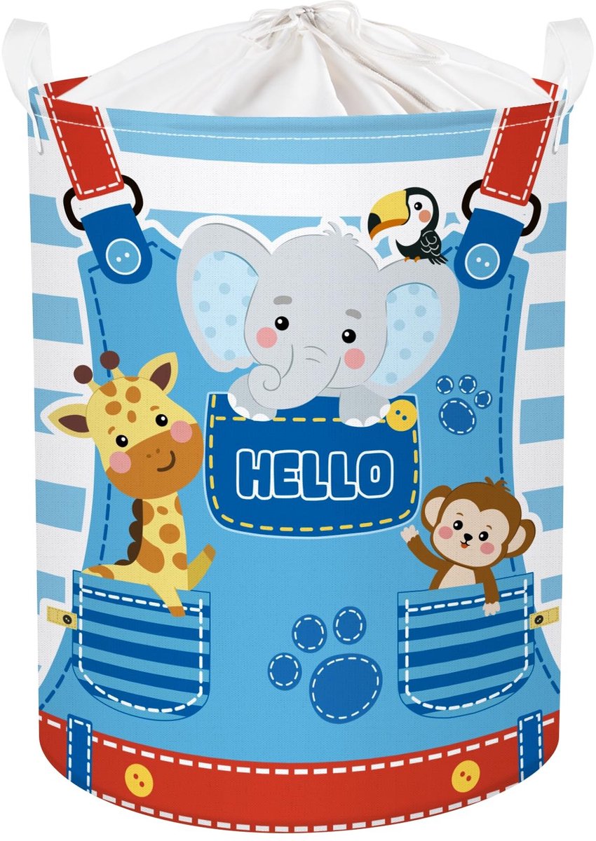 SolidKeus - Vouwbare Wasmand voor Kinderen met Blauwe Dieren Motief