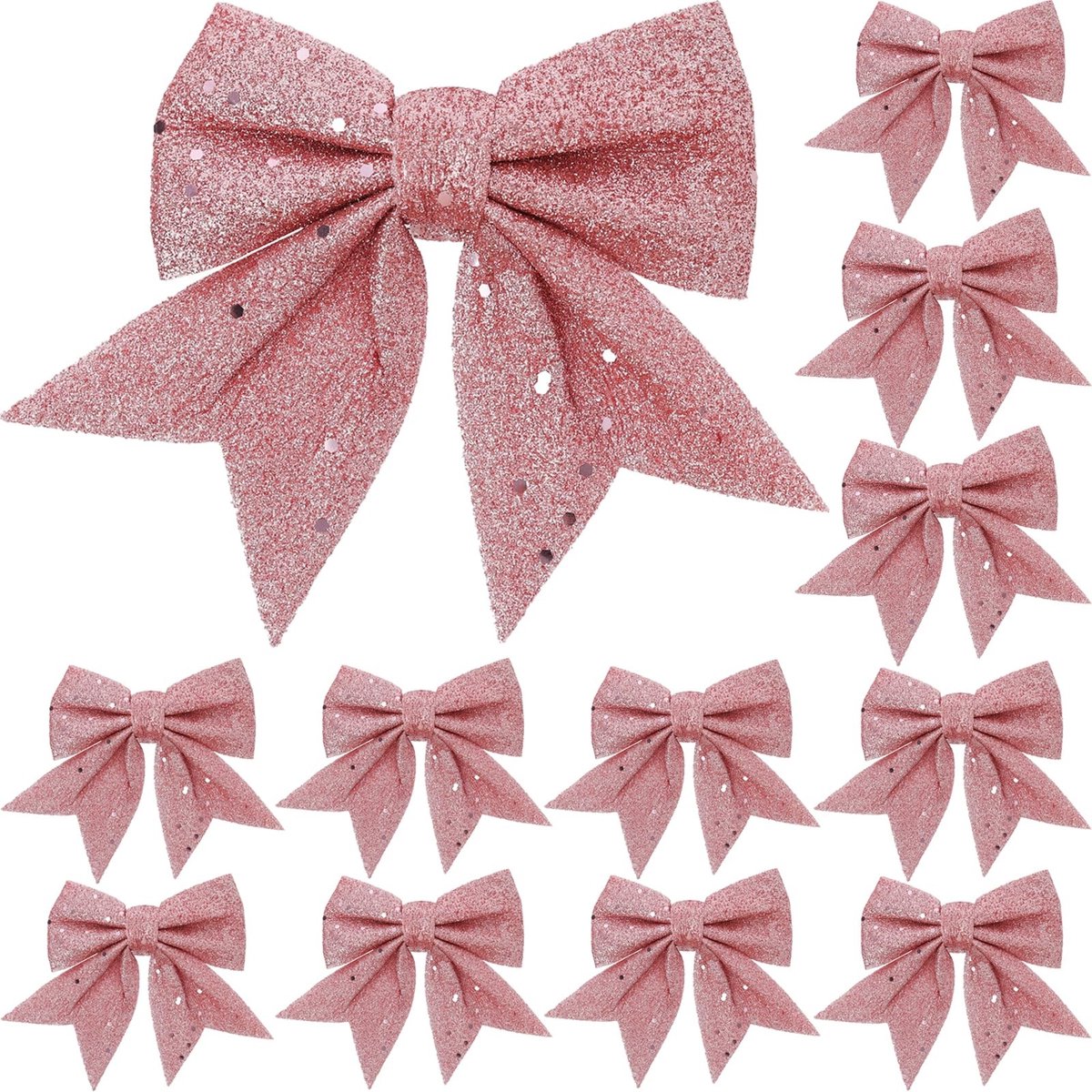 SolidKeus - 12 Stuks Roze Glitter Kerststrikken voor Decoratie