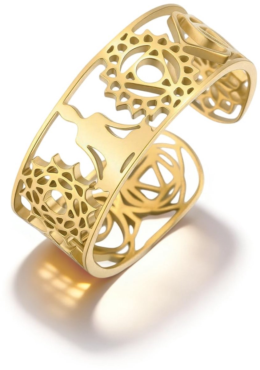 SolidKeus - Chakra Ring voor Vrouwen van Roestvrij Staal met Verstelbare Band