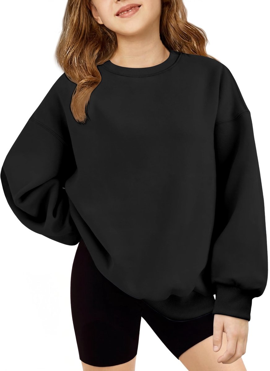 SolidKeus - Oversized Fleece Sweatshirt voor Meisjes van 5-14 Jaar in Zwart