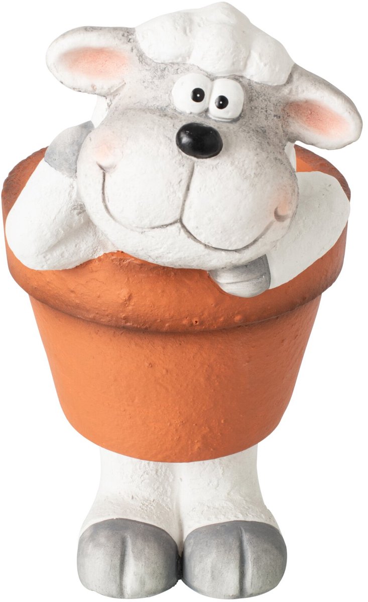 J-Line decoratie Schaap in pot - magnesium - grijs/bruin
