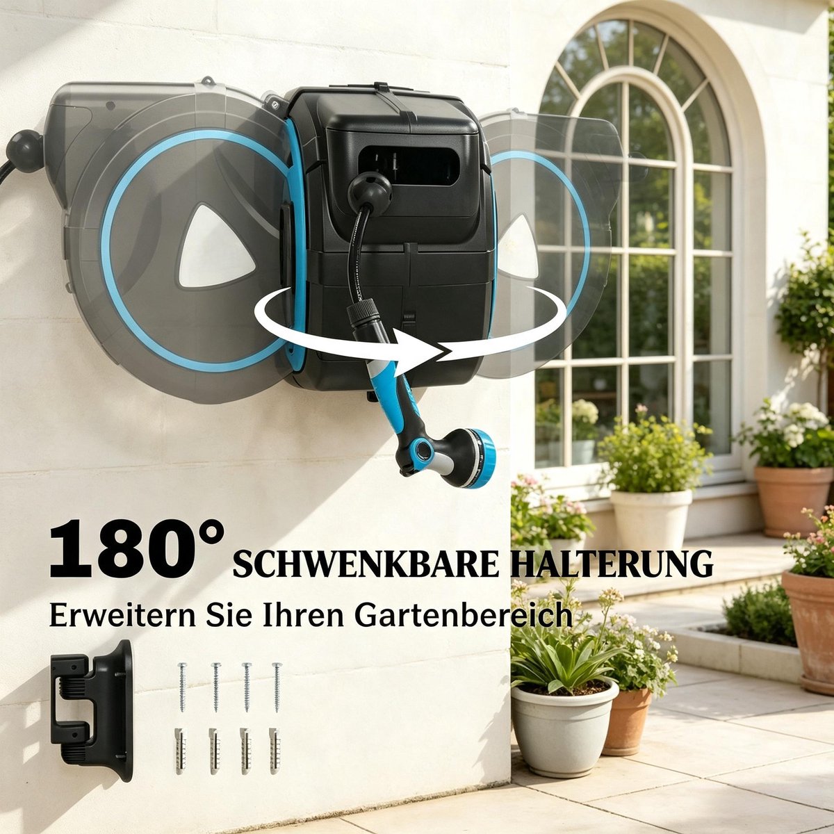 COVREO Wandslangenbox 55x31x50 cm blauw, PVC en PP, 23 m slang, wandmodel