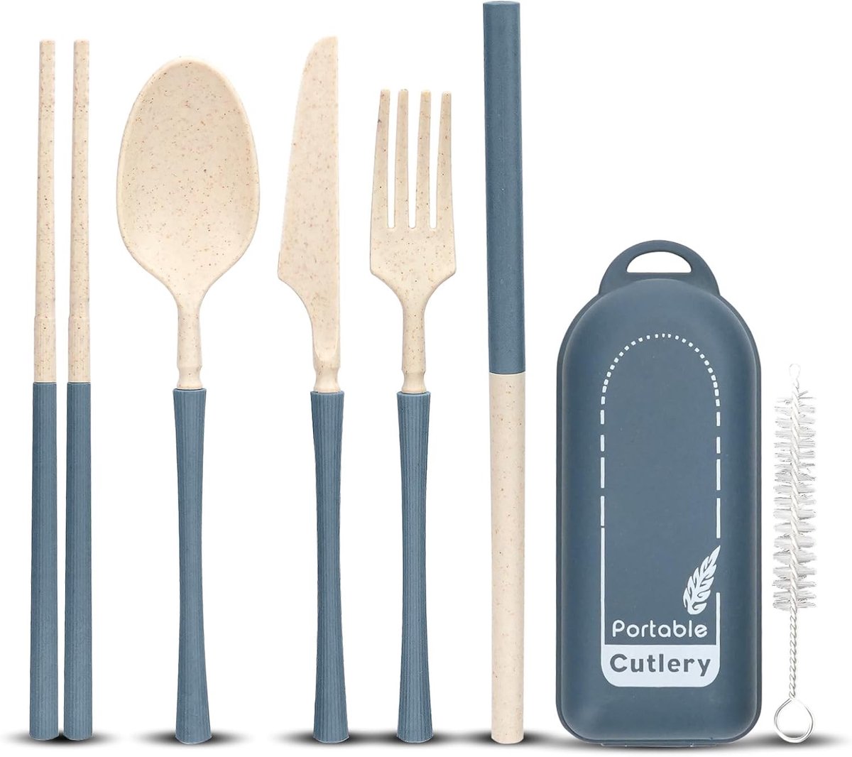Draagbare Bestekset - Blauw - Compact - Herbruikbaar Plastic - Voor Reizen en Kamperen