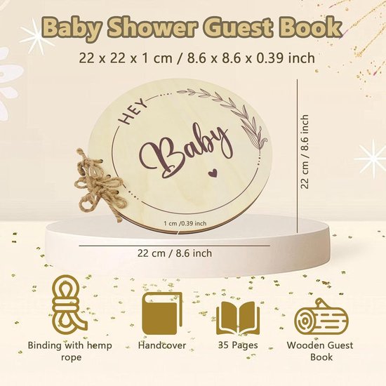 Gastenboek voor babydouche, 35 pagina's, houten babydoucheboek, babyshower tekens, babygeheugenboek, zegen voor de baby, aanstaande moeders en ouders — afbeelding 5