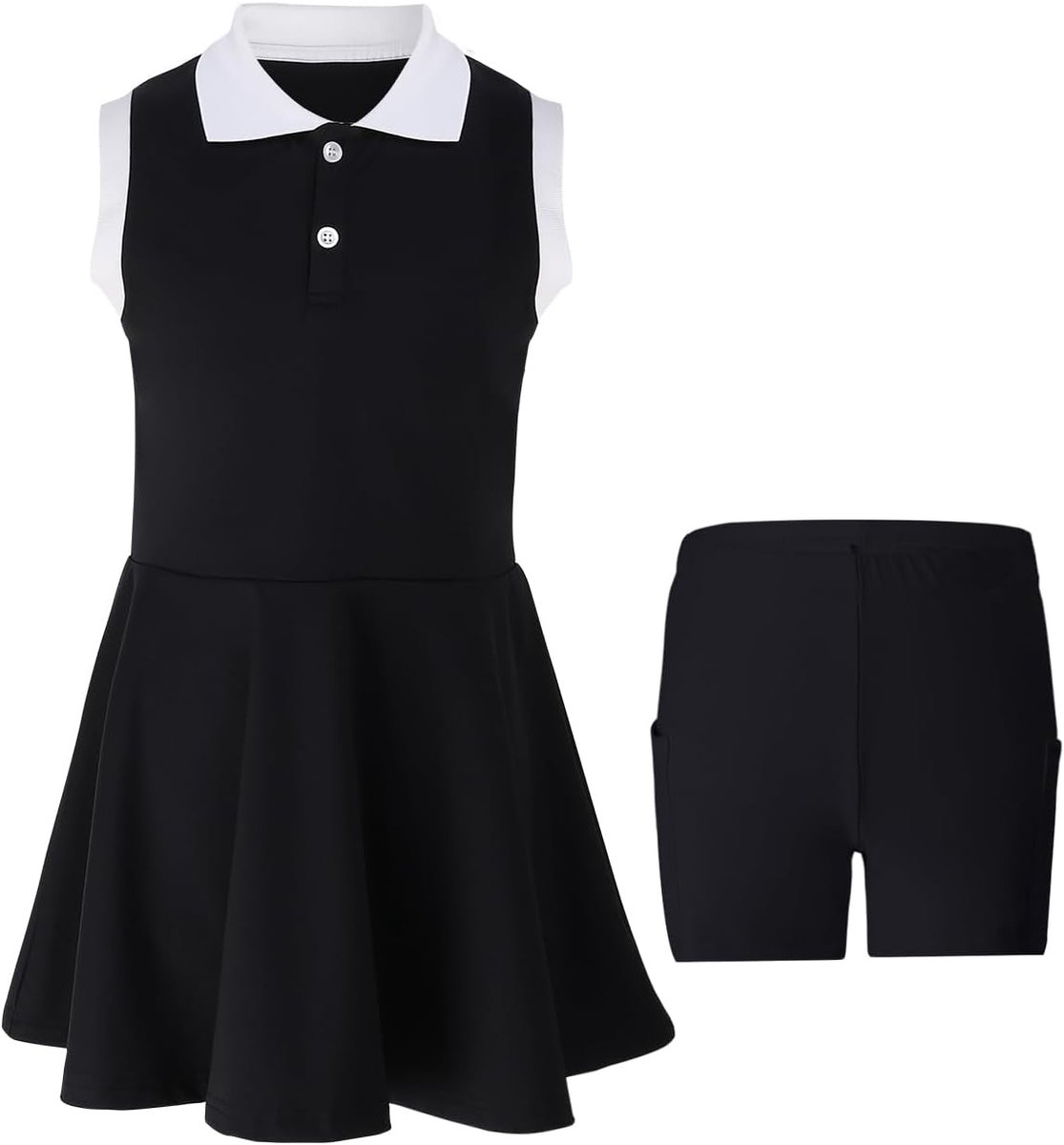 Tennisjurk voor meisjes, met aparte shorts, zakken, mouwloos, golf, atletische jurk, polojurk, tennisoutfit, 5-15 jaar