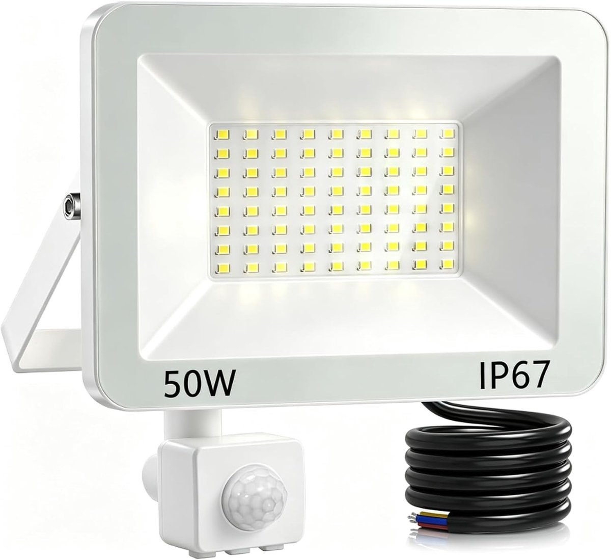 LED Schijnwerper voor Buiten - Wit - 50W - Waterdichte Buitenspot met Bewegingsmelder - Voor Veiligheidsverlichting