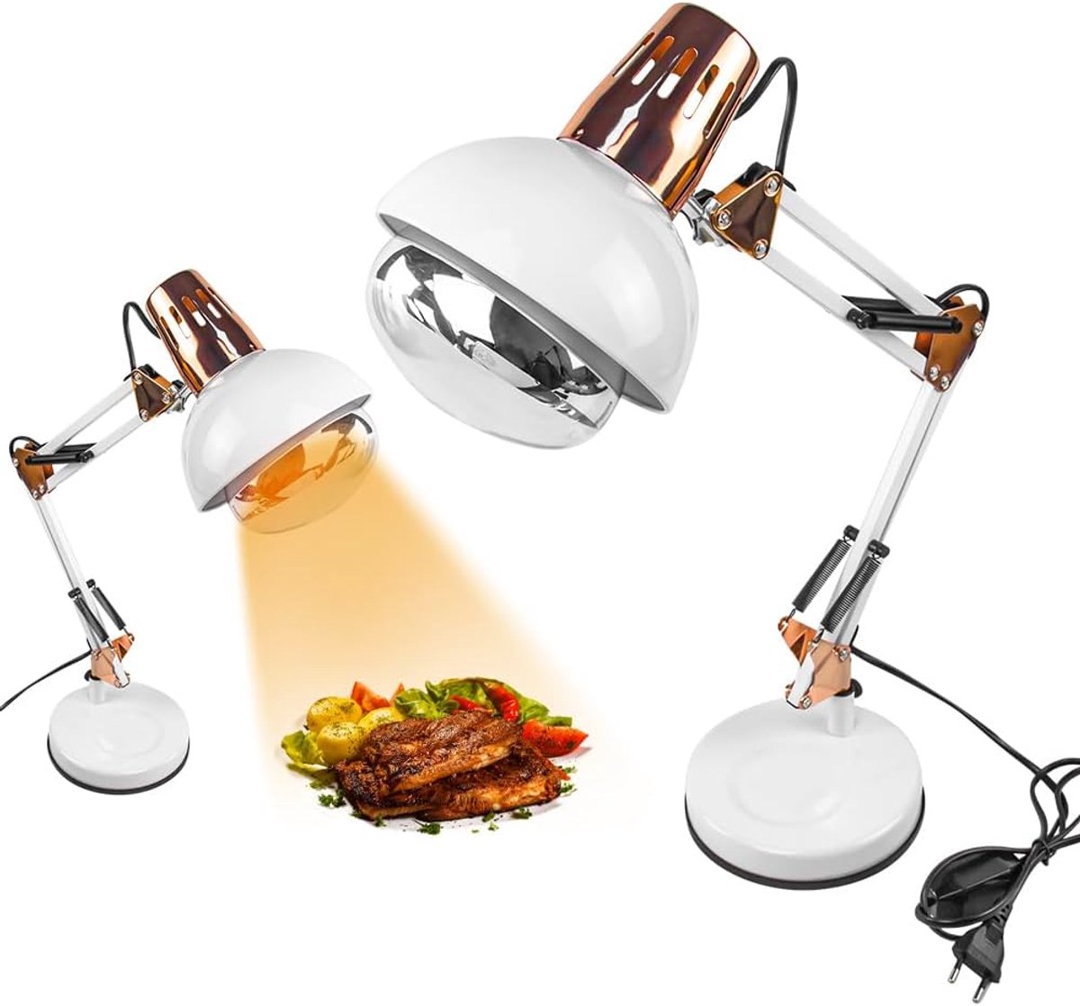 Warmtelamp voor voedsel, krakelingwarmer, draagbare horeca voedselverwarmer voor buffet, catering, restaurant, feesten, feestdagen en entertainment, benodigdheden voor concessiestands (wit)