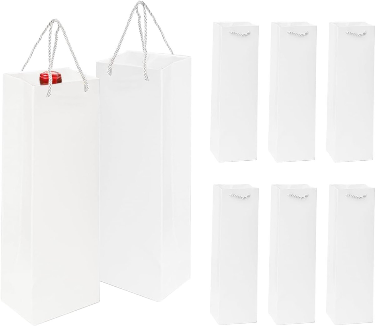 8 Pack Witte Flessenzakken voor Wijn, Kraftpapier Xmas Wijn Geschenkzakken met Handvatten, Enkele Champagne Fles Gift Tote Bag voor Kerstmis, Bruiloft, Nieuwjaar