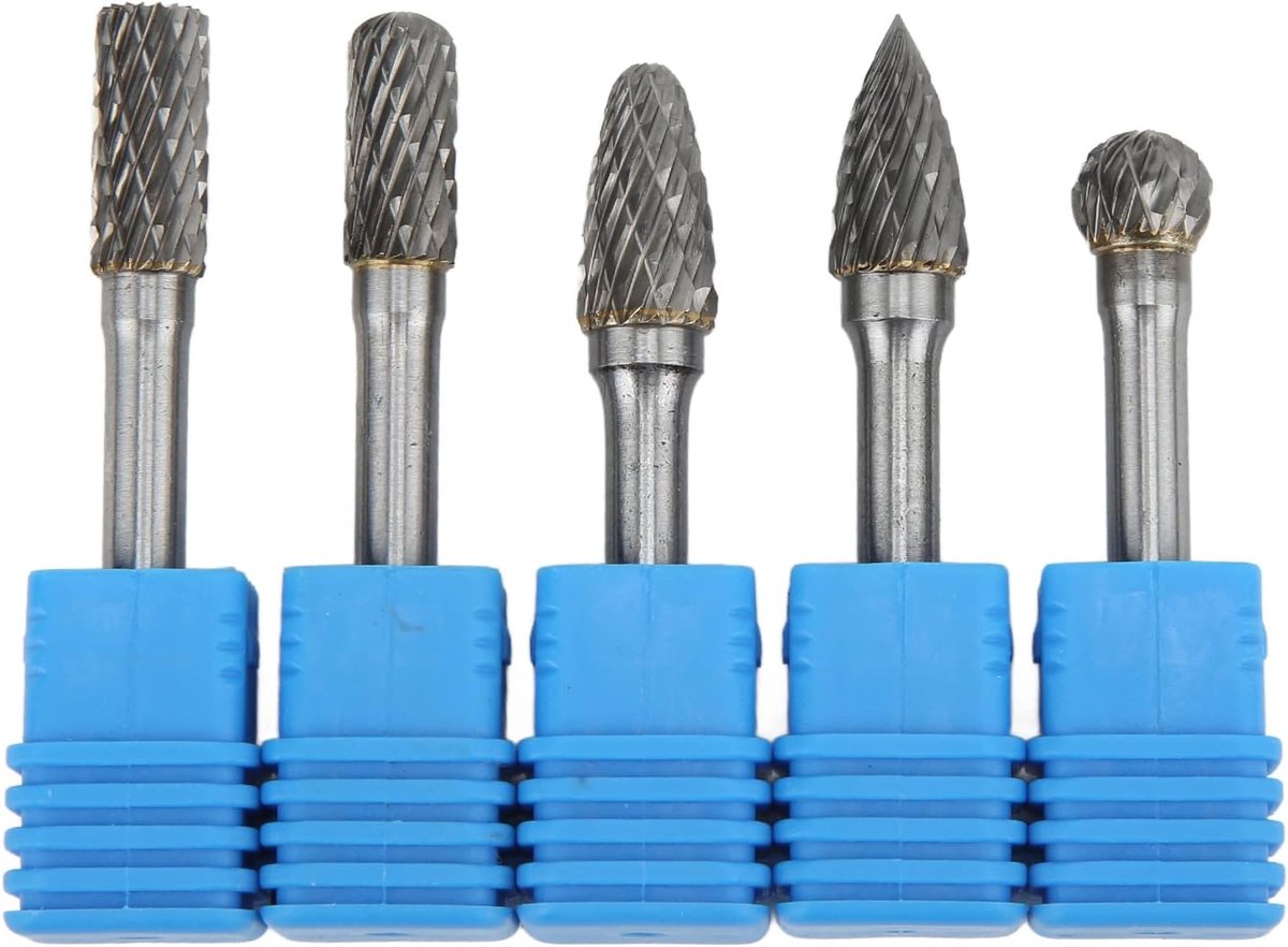 Bits Set, 5 Stks/set 6x10mm Tungsten Carbide Grinder Bramen Carving Tools Double Cut Rotary Burr File Set 6mm Shank Bits Bramen voor Machines Luchtvaart Automobiel Schip Chemische Craft(ACDFG)