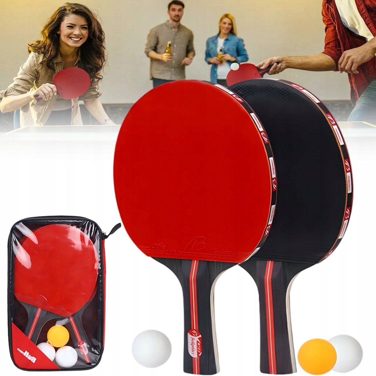 Merkloos Tafeltennisset: 2 Batjes, 3 Ballen & Tas