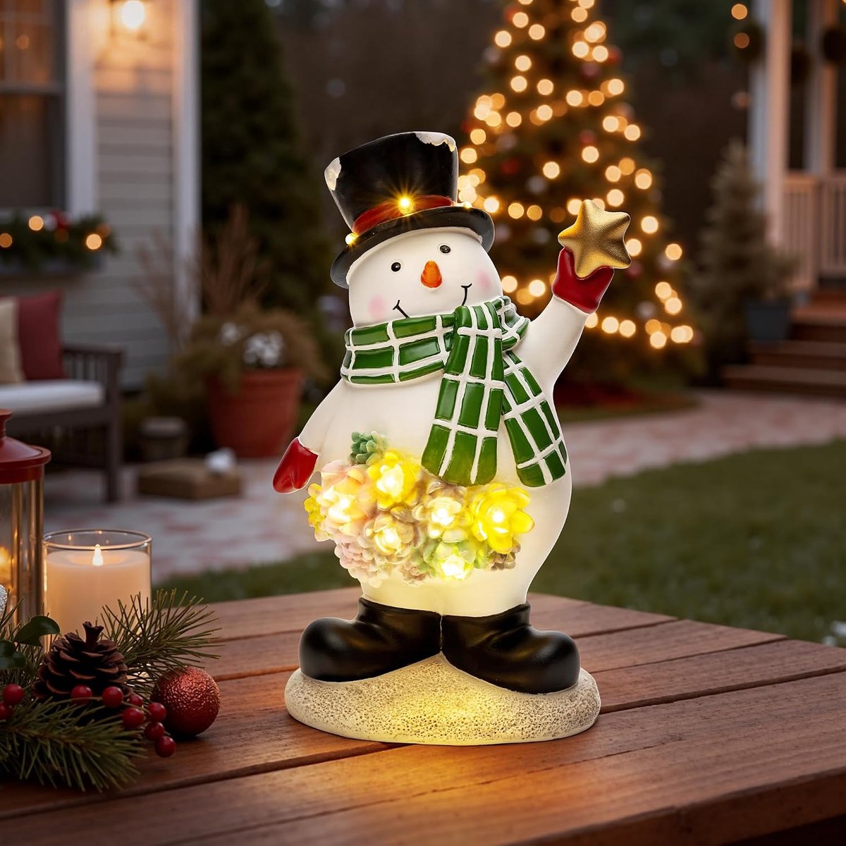Sneeuwman Tuindecoratie voor Buiten, met LED-verlichting op Zonne-energie, Unieke Geschenken voor Mama, voor Vrouwen, Verjaardagscadeau voor Oma, Waterdichte Tuindecoratie voor Terras, Tuin