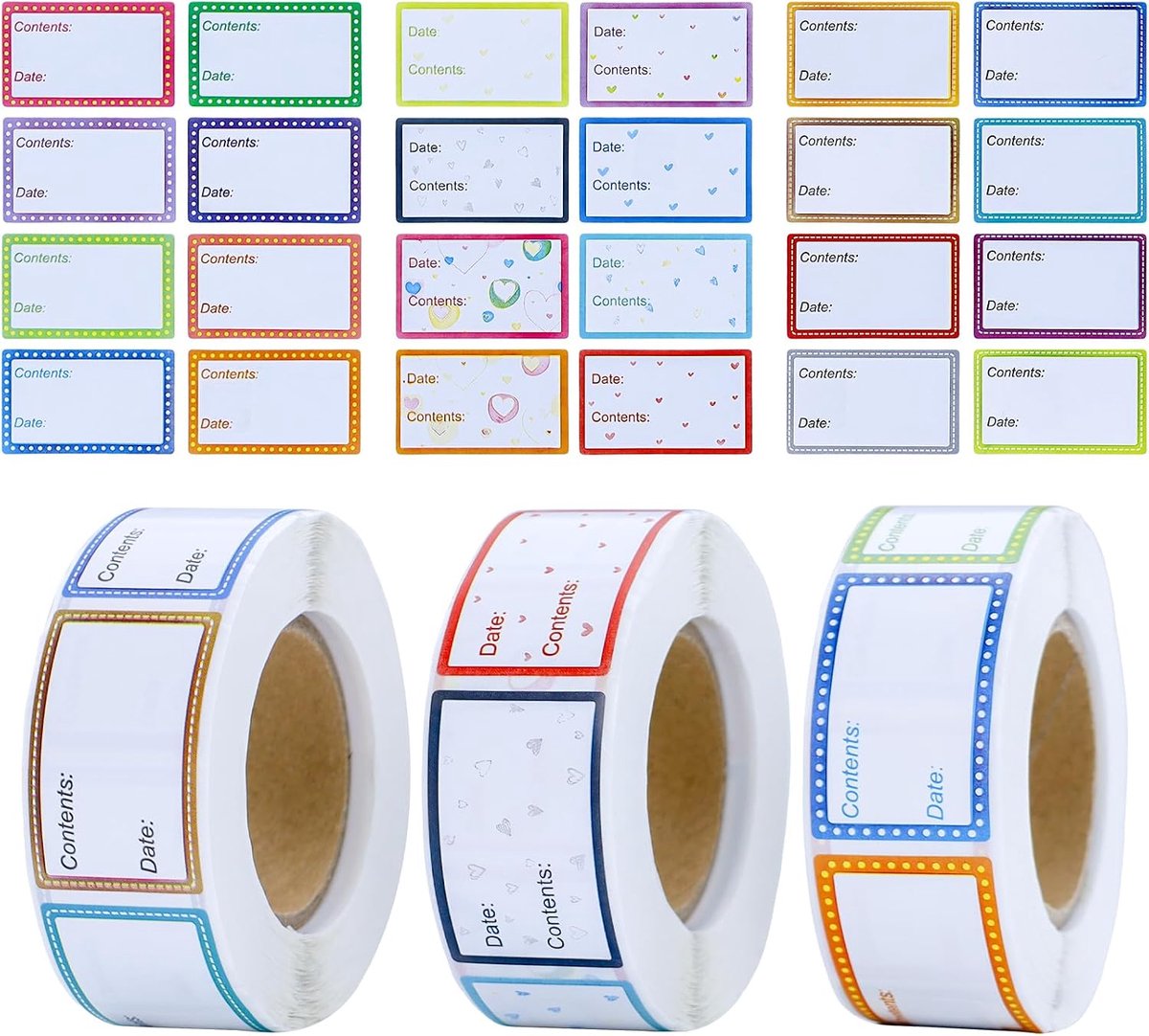 1500 stuks vriesetiketten om te beschrijven, 25 x 40 mm, zelfklevend, levensmiddeldatumetiketten, gemakkelijk verwijderbare vriesetiketten, voor keuken, glazen, flessen, jam-etiketten