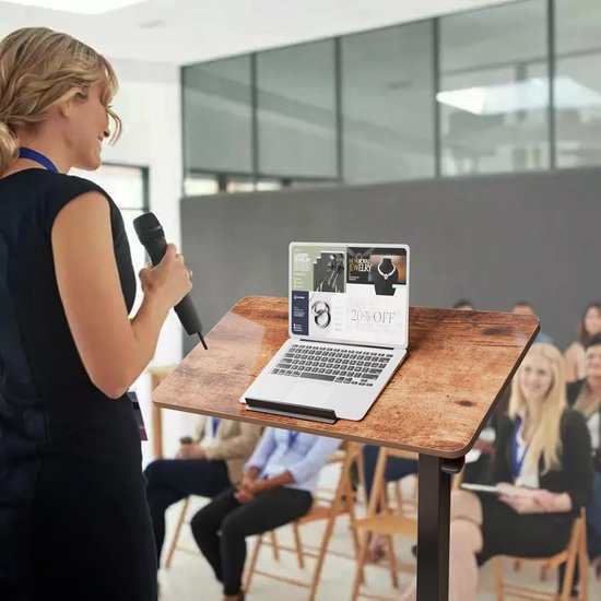 Mobiel sta-bureau, 71-107 cm hoogte verstelbare bijzettafel met omkeerbaar tafelblad, mobiele laptoptafel met wielen, 77x40 cm overbed tafel voor kantoor, ziekenhuis en woonkamer (walnoot) — afbeelding 5