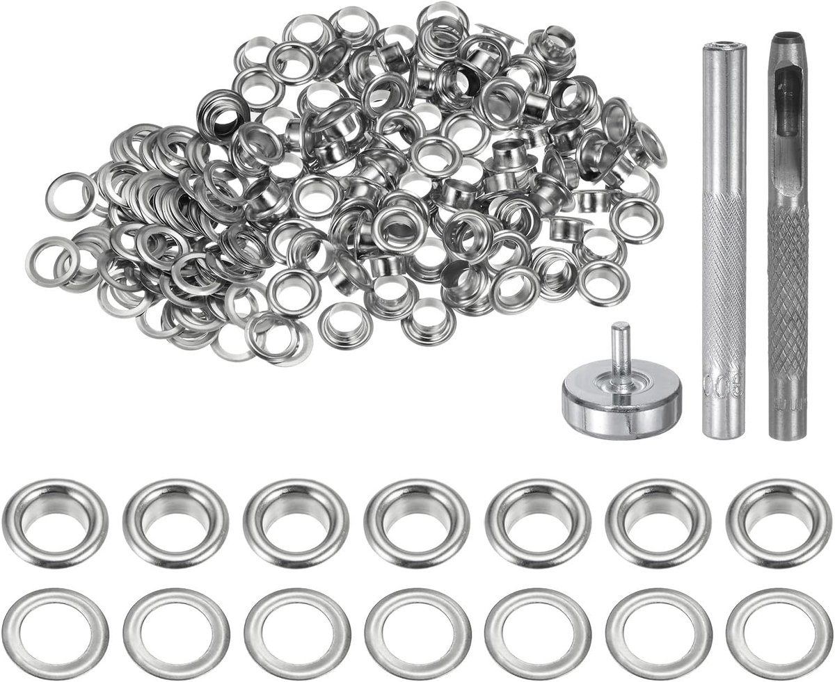 100 stuks ooggereedschap, 5 mm, set ogen van koper met gatengaten, gereedschap voor ogen voor kleding van leer en stof, zilverkleurig