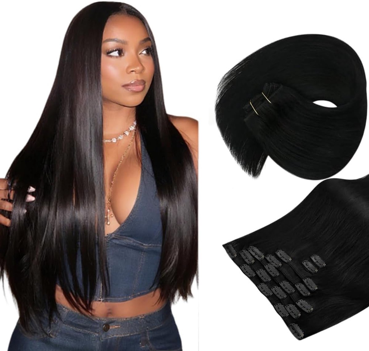 Human Hair Extensions Clip In Extensions Real Human Hair Extensions Clip Invisible #1 Jet Black 120g 7pcs Per Pack for Women 30 Inch