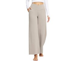 Baleaf Brede broek voor dames, yogabroek met zakken, elegante stoffen broek, hoge taille, joggingbroek, straightbroek, buikcontrole, slagbroek, sportbroek